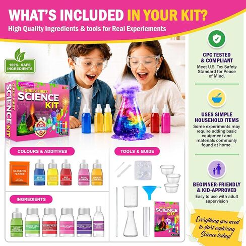 Jim & Gloria Science Kits للأطفال الذين تتراوح أعمارهم بين 5 و 7 و 2 و2 عامًا من هدايا أعياد الميلاد للبنات ولوازم الحرف والتعلم والتعليم ولعب STEM ومجموعة الكيمياء وتجارب العلوم لمشاريع بركان الأطفال in Kuwait