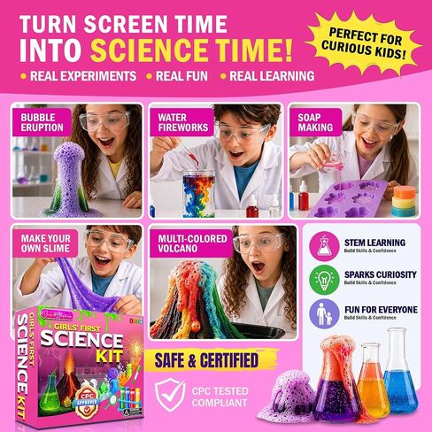 Jim & Gloria Science Kits للأطفال الذين تتراوح أعمارهم بين 5 و 7 و 2 و2 عامًا من هدايا أعياد الميلاد للبنات ولوازم الحرف والتعلم والتعليم ولعب STEM ومجموعة الكيمياء وتجارب العلوم لمشاريع بركان الأطفال in Kuwait