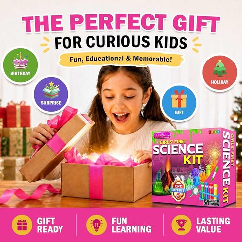 Jim & Gloria Science Kits للأطفال الذين تتراوح أعمارهم بين 5 و 7 و 2 و2 عامًا من هدايا أعياد الميلاد للبنات ولوازم الحرف والتعلم والتعليم ولعب STEM ومجموعة الكيمياء وتجارب العلوم لمشاريع بركان الأطفال in Kuwait