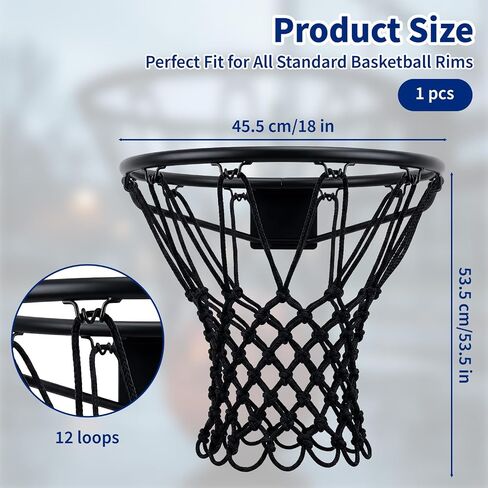 1 Pack Black Nylon Basketball Net Replacement, 12 Loops Basketball Hoop Net | Heavy Duty, All Weather Anti-Whip Anti-Tangle Basket Ball Net for Indoor Outdoor Standard Rim in Kuwait