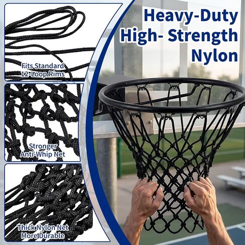 1 Pack Black Nylon Basketball Net Replacement, 12 Loops Basketball Hoop Net | Heavy Duty, All Weather Anti-Whip Anti-Tangle Basket Ball Net for Indoor Outdoor Standard Rim in Kuwait