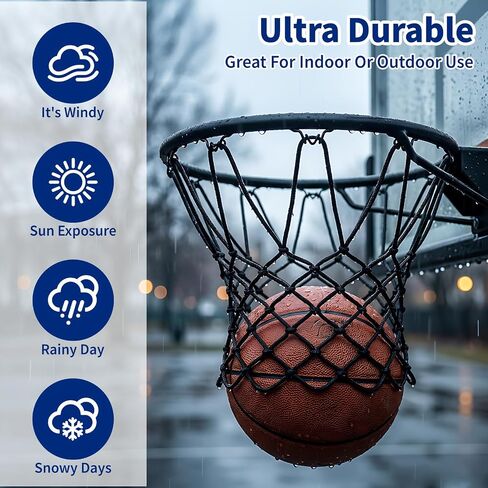 1 Pack Black Nylon Basketball Net Replacement, 12 Loops Basketball Hoop Net | Heavy Duty, All Weather Anti-Whip Anti-Tangle Basket Ball Net for Indoor Outdoor Standard Rim in Kuwait