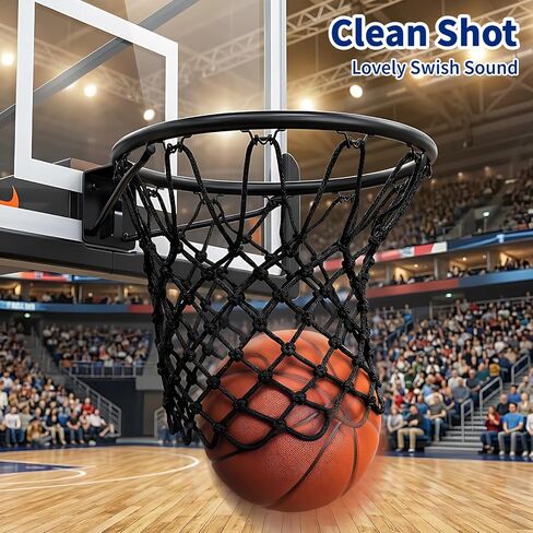 1 Pack Black Nylon Basketball Net Replacement, 12 Loops Basketball Hoop Net | Heavy Duty, All Weather Anti-Whip Anti-Tangle Basket Ball Net for Indoor Outdoor Standard Rim in Kuwait
