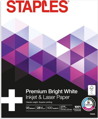 Staples 733333 8.5-Inch X 11-Inch Laser Paper 28 Lbs. 98 Brightness 500/Ream (733333) in Saudi Arabia