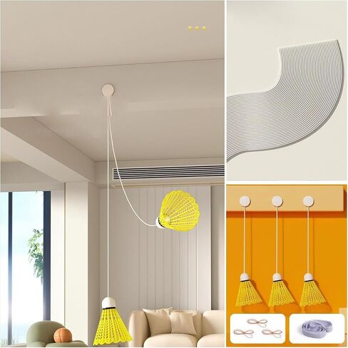 3 Pack Badminton Trainer Rebound Ahesive Ceiling Mount Hanging Solo Badminton Practice Rebounder Equipment for Badminton Rackets Set Adult Kids Beginners Indoor Sports Hit Shot Practice in Kuwait