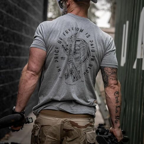Combat Iron Men's Graphic T-Shirt | The Price of Freedom | Cotton-Poly Blend | Athletic Fit, Tagless Comfort in Saudi Arabia