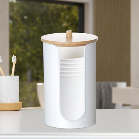 Cup Dispenser, Paper Cup Dispenser Storage Holder, Multipurpose Storage Box, White with Wood Lid in Kuwait