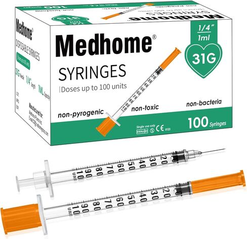 Pack of 100 1ml 31G 1/4inch Syringe, Lab Syringes Individually Wrapped in Kuwait