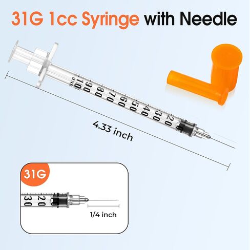 Pack of 100 1ml 31G 1/4inch Syringe, Lab Syringes Individually Wrapped in Kuwait