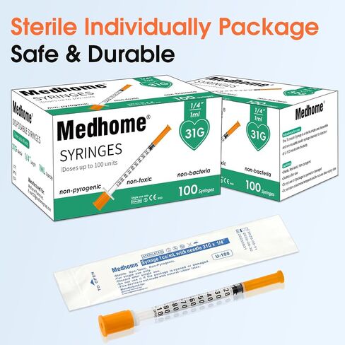 Pack of 100 1ml 31G 1/4inch Syringe, Lab Syringes Individually Wrapped in Kuwait