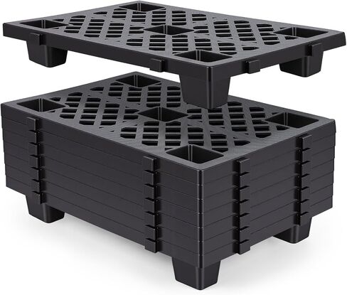 8 عبوات من المنصات البلاستيكية، 24x16.5x4 في منصات أرضية HDPE، منصات بلاستيكية متشابكة قابلة للتكديس لتخزين الطابق السفلي، قاعدة تخزين مقاومة للرطوبة للحدائق والجراج والمستودعات، أسود in Kuwait