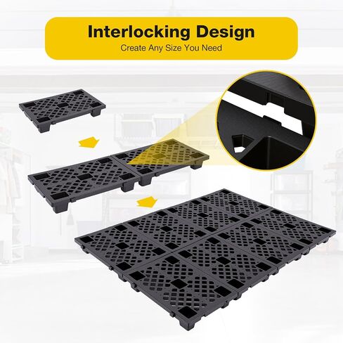 8 عبوات من المنصات البلاستيكية، 24x16.5x4 في منصات أرضية HDPE، منصات بلاستيكية متشابكة قابلة للتكديس لتخزين الطابق السفلي، قاعدة تخزين مقاومة للرطوبة للحدائق والجراج والمستودعات، أسود in Kuwait