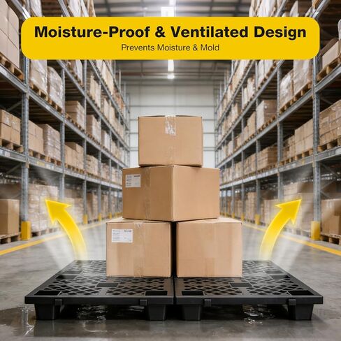 8 عبوات من المنصات البلاستيكية، 24x16.5x4 في منصات أرضية HDPE، منصات بلاستيكية متشابكة قابلة للتكديس لتخزين الطابق السفلي، قاعدة تخزين مقاومة للرطوبة للحدائق والجراج والمستودعات، أسود in Kuwait
