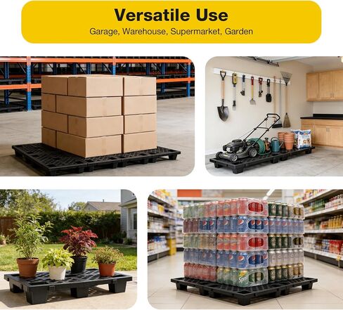 8 عبوات من المنصات البلاستيكية، 24x16.5x4 في منصات أرضية HDPE، منصات بلاستيكية متشابكة قابلة للتكديس لتخزين الطابق السفلي، قاعدة تخزين مقاومة للرطوبة للحدائق والجراج والمستودعات، أسود in Kuwait