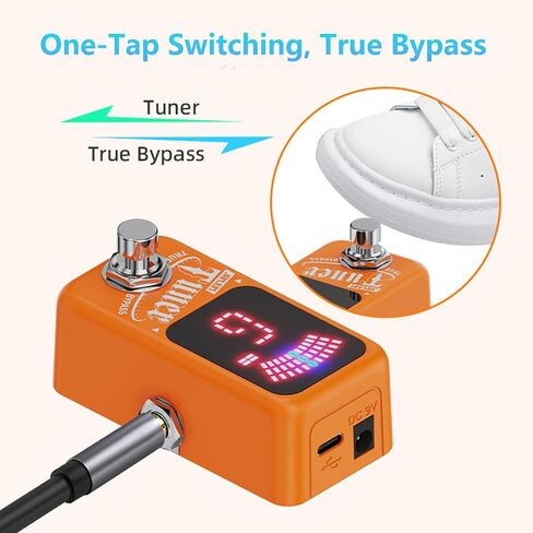 Tuner Pedal, Deluxe Chromatic Guitar Tuner Pedal for Electric Guitar and Bass, LED Silent Tuning with True Bypass, Millisecond Response & ±1 Cent Accuracy USB/DC Powered for Noise-Free (Orange) in Kuwait