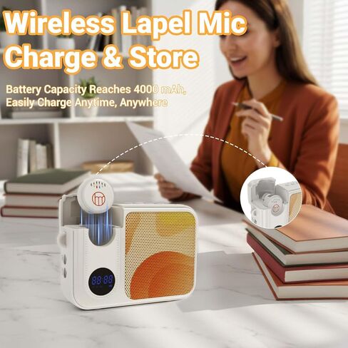 مضخم صوت Haomuren مع ميكروفون لاسلكي Lavalier Lapel للتدريس والتحدث أمام الجمهور وميكروفون صغير محمول ومكبر صوت للفصول الدراسية والاجتماعات واليوجا والتدريب والمرشدين السياحيين والأحداث الخارجية in Kuwait