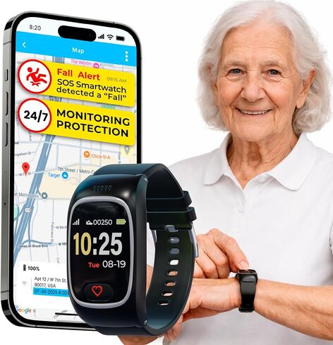 Seculife Cellular Fall Alert Device, Medical Alert, Smartband for Seniors, 2 way calling, SOS Button, GPS Tracking, Heart & Temperature, heart rate monitor, Pedometer, Waterproof Elderly Health Alerts in Kuwait