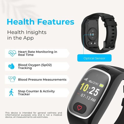 Seculife Cellular Fall Alert Device, Medical Alert, Smartband for Seniors, 2 way calling, SOS Button, GPS Tracking, Heart & Temperature, heart rate monitor, Pedometer, Waterproof Elderly Health Alerts in Kuwait