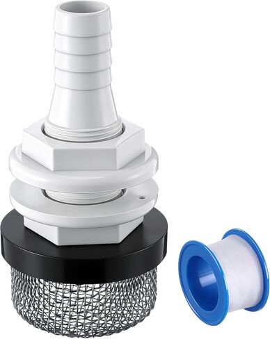 Thru Hull Strainer Mount with Aerator Screen, Boat Water Intake Fitting for Livewell Aerator Pump Systems, Thru Hull Water Pickup for 3/4" ID Hose Plastic Marine Intake Strainer for Fishing in Kuwait