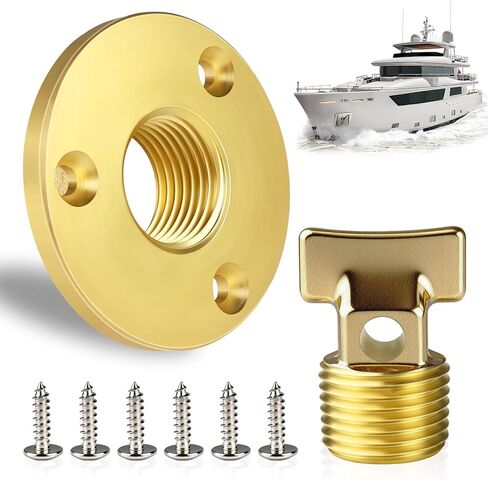 Boltigen Solid Brass Garboard Drain Plug Kit, 1/2" NPT Threaded Thru-Hull Transom Drain Plug, Marine Grade Anti-Corrosion Watertight Boat Hull Drain Plug in Kuwait