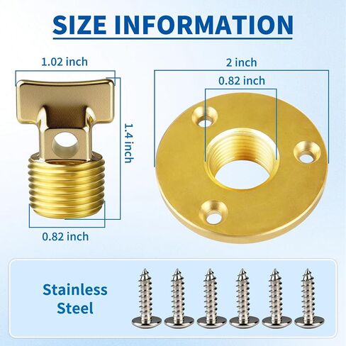 Boltigen Solid Brass Garboard Drain Plug Kit, 1/2" NPT Threaded Thru-Hull Transom Drain Plug, Marine Grade Anti-Corrosion Watertight Boat Hull Drain Plug in Kuwait