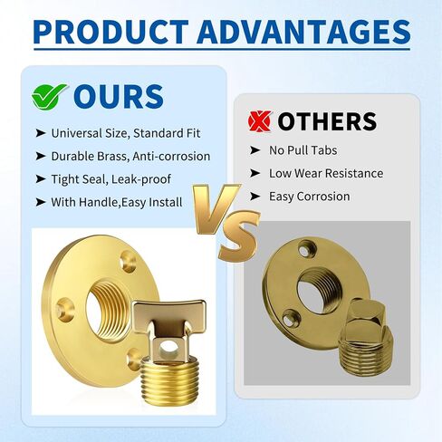 Boltigen Solid Brass Garboard Drain Plug Kit, 1/2" NPT Threaded Thru-Hull Transom Drain Plug, Marine Grade Anti-Corrosion Watertight Boat Hull Drain Plug in Kuwait