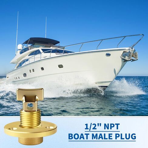 Boltigen Solid Brass Garboard Drain Plug Kit, 1/2" NPT Threaded Thru-Hull Transom Drain Plug, Marine Grade Anti-Corrosion Watertight Boat Hull Drain Plug in Kuwait