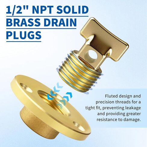 Boltigen Solid Brass Garboard Drain Plug Kit, 1/2" NPT Threaded Thru-Hull Transom Drain Plug, Marine Grade Anti-Corrosion Watertight Boat Hull Drain Plug in Kuwait