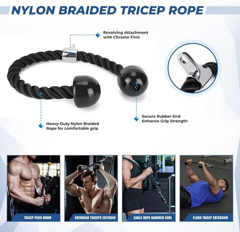 Heavy-Duty Cable Machine Attachments, LAT Pulldown Kit with V-Bar, Tricep Rope, Double D Handle, Barbell Collar, 360° Swivel Hooks, Alloy Steel Home Gym Full Body Workout in Kuwait