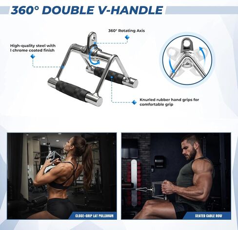 Heavy-Duty Cable Machine Attachments, LAT Pulldown Kit with V-Bar, Tricep Rope, Double D Handle, Barbell Collar, 360° Swivel Hooks, Alloy Steel Home Gym Full Body Workout in Kuwait