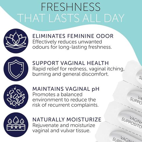 pH Balance for Women | Vaginal Odor Eliminating Suppositories | Boric Acid Suppositories For Women | Homeopathic Support for Feminine Odor & Vaginal Microbiota Imbalance | 12 Vaginal Suppositories in Kuwait