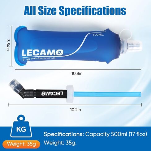 500ml Soft Flask for Trail Running, Collapsible Water Bottle with Bite Valve, TPU Hydration Flask for Running Vest and Backpack - 1 Pack with Extension Straw in Kuwait