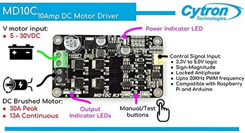 Cytron 10A Bi-Directional DC Motor Driver, 5-30V, 30A Peak MD10C in Kuwait