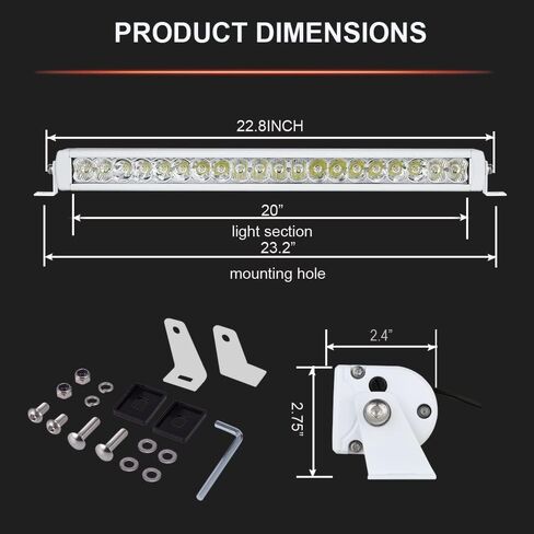 BIGLION.X شريط إضاءة LED أبيض 12 بوصة - 100 وات 11000 لومن صف واحد من شريط الضوء البحري مجموعة البقع والفيضانات - مقاوم للماء IP68 12V 24V للقوارب والشاحنات والطرق الوعرة والسيارات وسيارات الدفع الرباعي in Kuwait