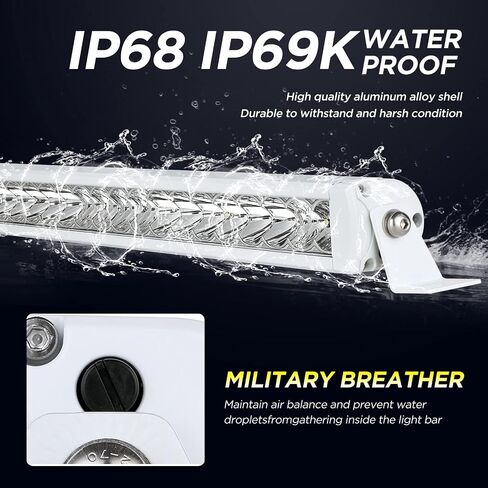 BIGLION.X شريط إضاءة LED أبيض 12 بوصة - 100 وات 11000 لومن صف واحد من شريط الضوء البحري مجموعة البقع والفيضانات - مقاوم للماء IP68 12V 24V للقوارب والشاحنات والطرق الوعرة والسيارات وسيارات الدفع الرباعي in Kuwait