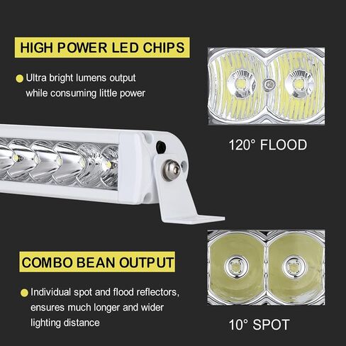 BIGLION.X شريط إضاءة LED أبيض 12 بوصة - 100 وات 11000 لومن صف واحد من شريط الضوء البحري مجموعة البقع والفيضانات - مقاوم للماء IP68 12V 24V للقوارب والشاحنات والطرق الوعرة والسيارات وسيارات الدفع الرباعي in Kuwait