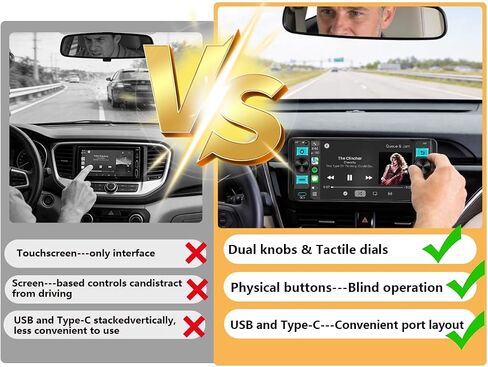 ستيريو سيارة راديو Din واحد مع Apple CarPlay، راديو شاشة تعمل باللمس Din واحد، راديو السيارة بلوتوث يدعم Android Auto، وصلة مرآة، راديو السيارة مع كاميرا احتياطية GPS USB ونوع C FM/AM SWC EQ MIC in Kuwait