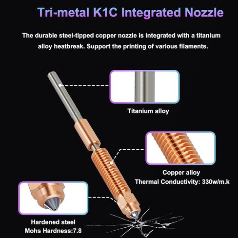 3 قطع فوهة يونيكورن 0.4 مم لـ Creality K1/K1 Max/Ender 3 V3/V3 Plus/K1C/ K1 SE /K2 ​​SE - فوهة سريعة التبديل مع كسر الحرارة من التيتانيوم، طرف فولاذي مقوى in Kuwait