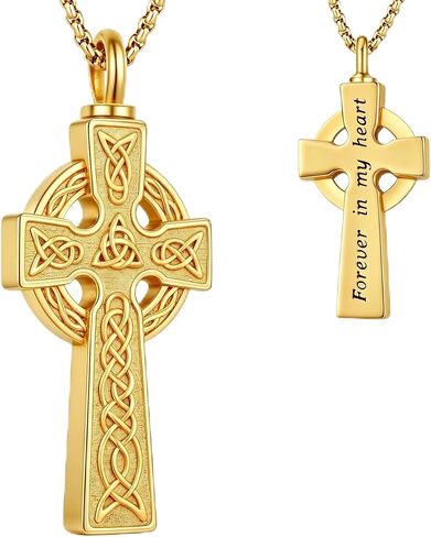 Urn Necklace for Ashes Celtic Cross Cremation Jewelry 925 Sterling Silver 18K Gold Plated Memorial Keepsake Pendant Gift for Human Men Women Loved One in Kuwait