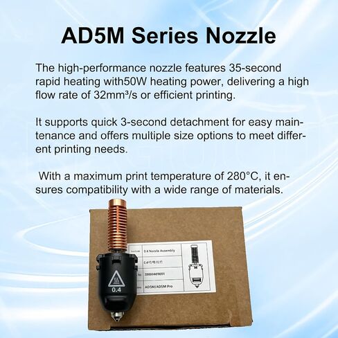 1 PK Original 0.4mm AD5M Nozzle for Flashforge AD5M/AD5M Pro, 280℃ AD5M High Flow Hotend with 32mm³/s and 3-Second Quick Release, OEM Replacement Part for flashforge AD5M Accessories in Kuwait