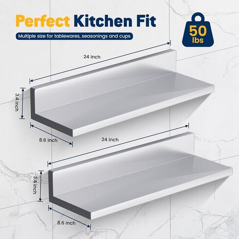 Stainless Steel Wall Shelf 8.6 x 24 Inches, 50 Lbs 2 Pack NSF Commercial Heavy Duty Wall Mounted Shelving with Backsplash for Restaurant, Kitchen, Garage in Kuwait