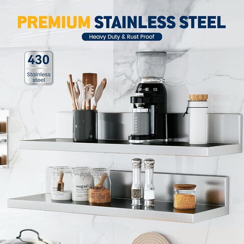 Stainless Steel Wall Shelf 8.6 x 24 Inches, 50 Lbs 2 Pack NSF Commercial Heavy Duty Wall Mounted Shelving with Backsplash for Restaurant, Kitchen, Garage in Kuwait