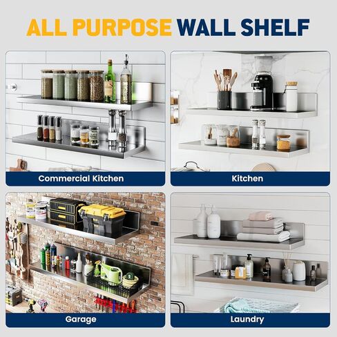 Stainless Steel Wall Shelf 8.6 x 24 Inches, 50 Lbs 2 Pack NSF Commercial Heavy Duty Wall Mounted Shelving with Backsplash for Restaurant, Kitchen, Garage in Kuwait
