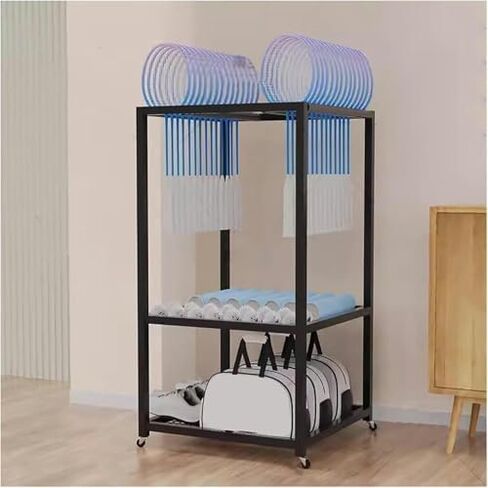 Heavy-Duty Rolling Tennis Racket Storage Cart & Badminton Display Stand, Multi-Layer Organizer Rack with Wheels for Sports Equipment, Ideal for Commercial Use in Saudi Arabia
