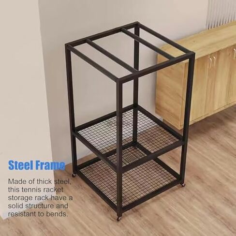 Heavy-Duty Rolling Tennis Racket Storage Cart & Badminton Display Stand, Multi-Layer Organizer Rack with Wheels for Sports Equipment, Ideal for Commercial Use in Saudi Arabia