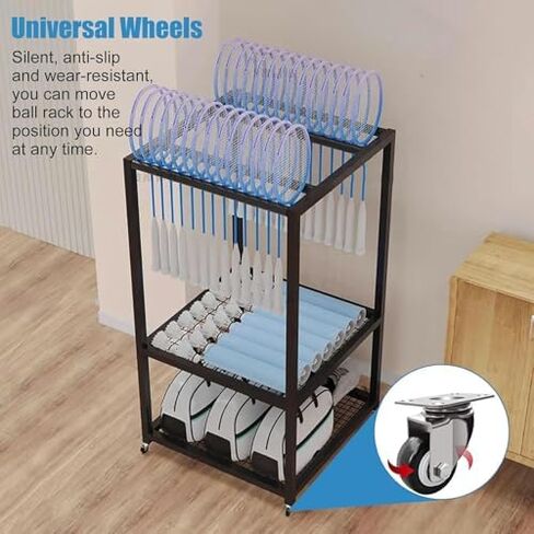 Heavy-Duty Rolling Tennis Racket Storage Cart & Badminton Display Stand, Multi-Layer Organizer Rack with Wheels for Sports Equipment, Ideal for Commercial Use in Saudi Arabia