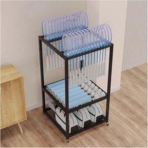 Heavy-Duty Rolling Tennis Racket Storage Cart & Badminton Display Stand, Multi-Layer Organizer Rack with Wheels for Sports Equipment, Ideal for Commercial Use in Saudi Arabia