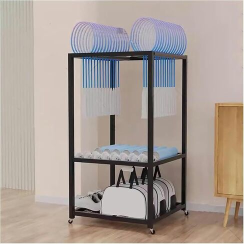 Heavy-Duty Rolling Tennis Racket Storage Cart & Badminton Display Stand, Multi-Layer Organizer Rack with Wheels for Sports Equipment, Ideal for Commercial Use in Saudi Arabia