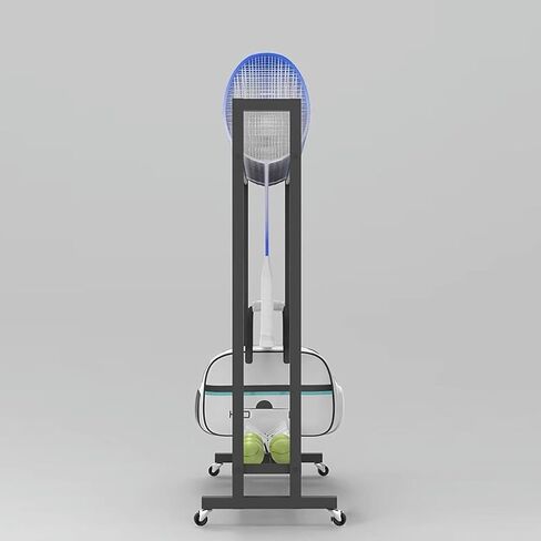 عربة معدات رياضية متنقلة شديدة التحمل على عجلات لمضارب كرة الريشة والتنس، حامل عرض ذو سعة كبيرة، 75 سم/29.5 بوصة - حل تخزين محمول in Kuwait