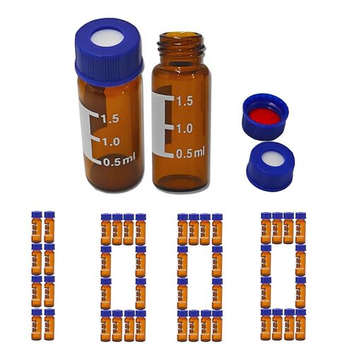 2ml Autosampler Vial HPLC Vials 1000 Pcs Lab Amber Vials Brown Glass Vial with Blue Screw Caps Writing Patch Red PTFE & White Silicone Septa fit for LC Stamper in Kuwait